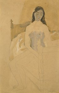 Autorretrato, desnudo, sentado en una cama